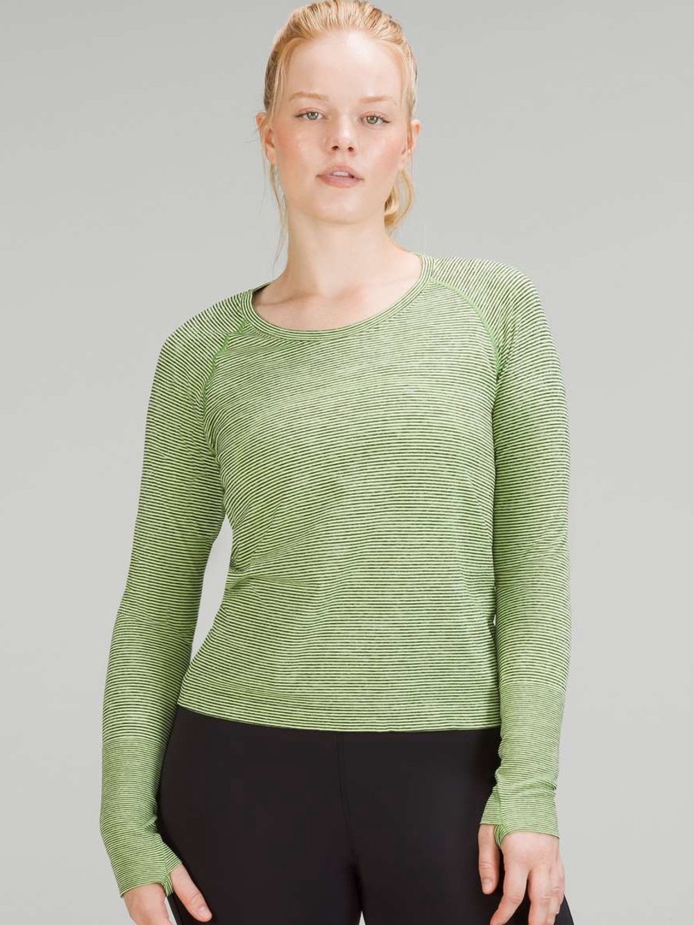 lululemon athletica Light Green Striped Long-Sleeve Athletic Tee